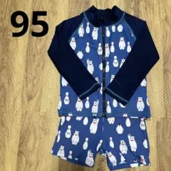 【着画あり】ラッシュガードとパンツのセット　水着　95 クマ　ブルー