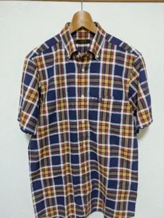 DAKS 半袖チェックシャツ半袖 ネイビーLサイズ