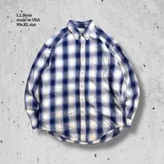 90s USA製 L.L.Bean オンブレチェックネルシャツ ブルー フェード