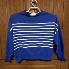 セーター　Ｍ　青と白のストライプ長袖ニット