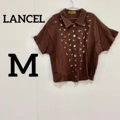 【LANCEL】 刺繍デザイン 半袖 シャツ ブラウン 日本製のサムネイル