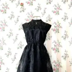 フレアワンピース　【新品未使用品】　黒　ブラック　レース　刺繍　 裏地ストレッチ