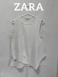 美品★ZARA★テクスチャーノースリーブブラウストップS /オフホワイト/タンク