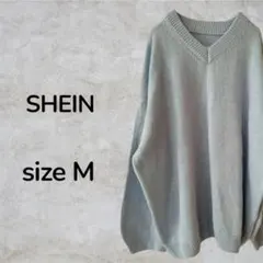 SHEIN ニットトップス　水色　Ｖネック　サイズM セーター　長袖ニット　古着
