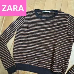 ZARA ザラ ラメ ボーダー 薄手　ニット M ブラック ゴールド 華やか