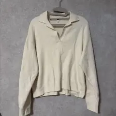 ユニクロ　スムースコットンリラックスポロセーター　オフホワイト M