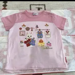 美品 ミキハウス うさこちゃん半袖Tシャツ 80サイズ だまし絵 ピンク 