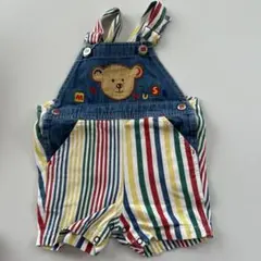 レトロミキハウス　ストライプ柄クマ刺繍オーバーオール 80cm