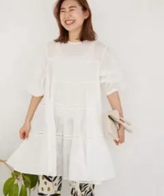 relume コットンボイルクリンクルティアードチュニック　白