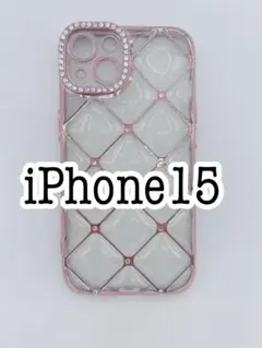 iPhone15ケース　シルバーストーンメタリッククリア　ピンク