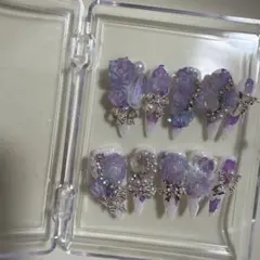 紫色の花装飾ネイルチップ10個セット