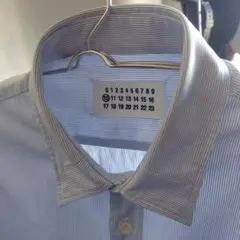 青と白のストライプ 長袖ワイシャツ