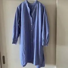 GU青と白のストライプ 長袖シャツワンピース