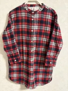 無印良品チェック柄 長袖シャツワンピースフランネル130