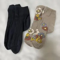 チュチュアンナ　靴下　花柄　レディース　2足　ネイビー　ブラウン　シンプル無地