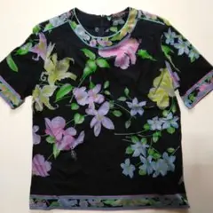 極美品】レオナール M 半袖カットソー 半袖Tシャツ ブルー 大輪の花