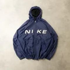 90s銀タグナイキ古着NIKEナイロンジャケット刺繍ロゴネイビーDB565