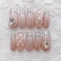 セール中！ガラスフレンチ　マグネットネイル　キルティング ブルー ピンク