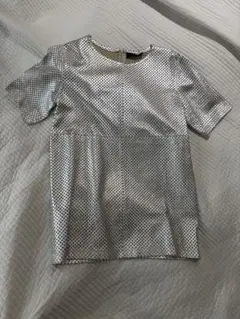 【未使用】ディーゼルブラックゴールド　シルバー レザー メッシュドット　トップス