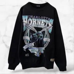 90s NBA シャーロット・ホーネッツ スウェット トレーナー 黒 古着 上のサムネイル