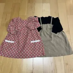 【2点】花柄ポケット付きワンピース 90-100cm