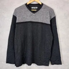切り替えニット グレー ブラック シンプル デザインニット 大きめサイズ メンズ