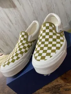 VANS チェック柄 スリッポン カーキブラウン