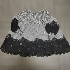 ギンガムチェック レース 五分袖トップス オフショルダー