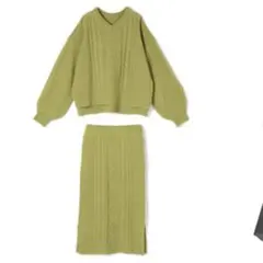 ニット セットアップ グリーン セーター ワンピ セットコーデ 春 秋