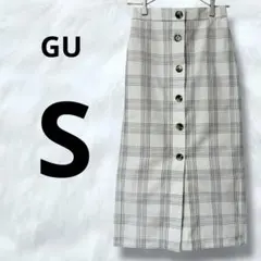 GU シアサッカーチェックナロースカート　ロングスカート　フロントボタン
