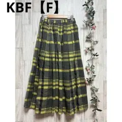KBFロングフレアスカート　ウエストゴム　チェック柄　透け感【F】イエロー