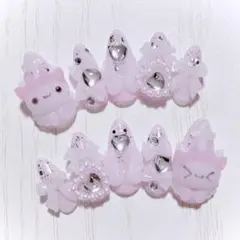 No.341　ネイルチップ 現品 量産型 地雷系 サブカル 平成女児 ピンク 猫