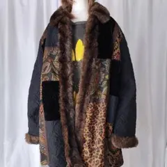 キルティングジャケット パッチワーク フェイクファー 2XL 古着 ヒョウ柄のサムネイル