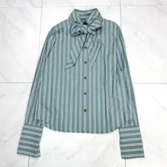 美品 ヴィヴィアンウエストウッド オーブ刺繍 リボン ボウタイシャツ ストライプ