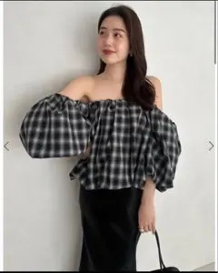 anuans ボリュームバルーントップス チェック柄 USAGI ONLINE限定カラー】ボリュームバルーントップス（シャツ