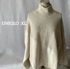 美品UNIQLO スフレーンハイネックセータ- XLオフホワイト