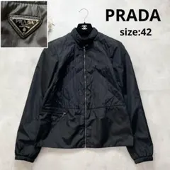 高級感✨プラダ　ブルゾン　キルティングジャケット　三角ロゴ　黒　42 XL