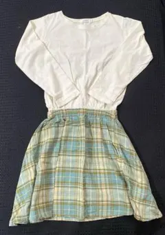 PAIR MANON ワンピース クリーム色・チェック柄　120