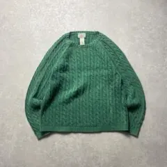 L.L.Beanコットンケーブルニットセーターグリーン緑エルエルビーン古着