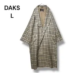 ［美品］ダックス　ガウン　絹１００％　ロング　ブラウン　Ｌ　日本製　チェック柄