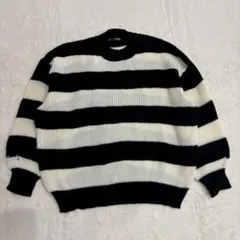 ◆デイジー　ボーダー　長袖　ニット　セーター　クルーネック　リブ編み　ゆったり
