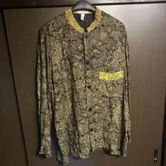 黒×金 HOM 総柄 チャイナカラー 長袖シャツ M
