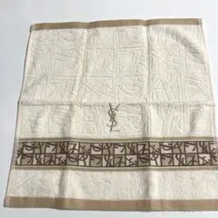 《新品未使用》イヴサンローラン　ハンドタオル　刺繍ロゴ　地模様入り　ベージュ