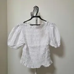 H&M シャーリングブラウス ホワイト M
