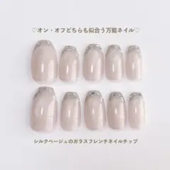 049 シルクベージュ マグネットネイル ガラスフレンチ ネイルチップ