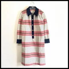 レトロ ヴィンテージ風 ストライプワンピース 長袖 ボーダー柄 Lサイズ