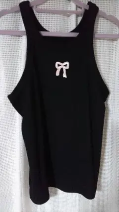 PERSON´S リボン刺繍 黒 タンクトップ