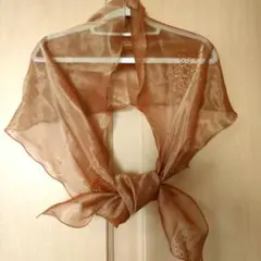 オレンジ シフォン ストール ビーズ付き