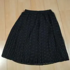 ユニクロ プリーツスカート 膝丈 ブラック ドット