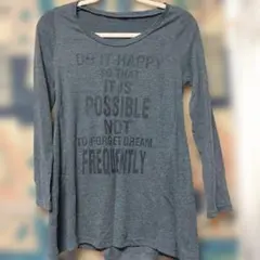 長袖Tシャツ Mサイズ ダークグレー メッセージプリント Y2K